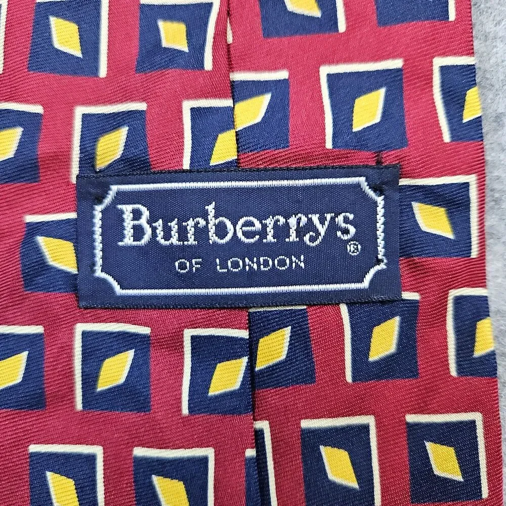 Burberry's Of London Necktie Geometric 100% Pure‎ Silk Hand Sewn USA 4